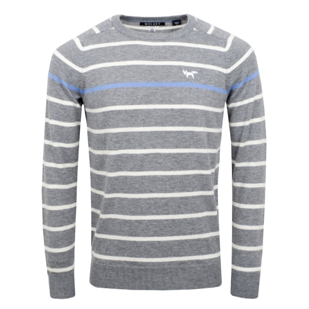 Wolsey Pop Breton Crew Grey Melange 100% Merino Wool Size M Golf/Active